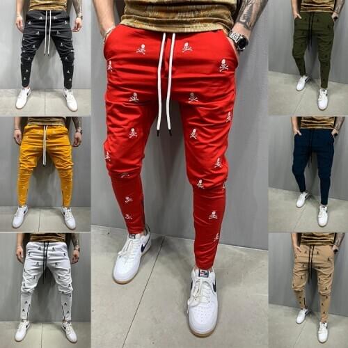 2021 New Mens fitness joggers pants mens gym bodybuilding training cotton pants fashion casual sports jogging pants Black