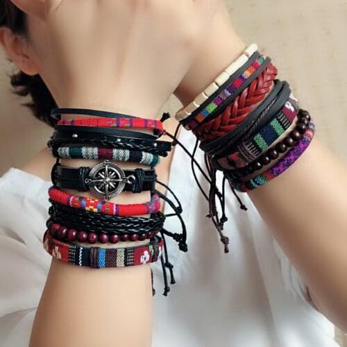 2021 New Vintage Leather Bracelets Matte Stone Wrap Bracelets Woven Multilayer Boho Bracelet Handmade Jewelry Gift Wholesale