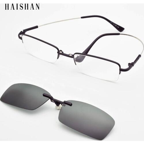 Glasses Frame for Men Small Match fold Magnet Clip Myopia Eyeglasses Polarized Sunglasses Night Vision Goggles Soft Temple