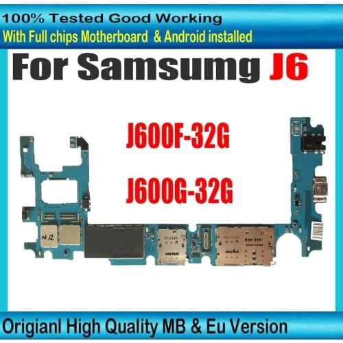 Original 32gb 64gb for Samsung Galaxy J6 J600F J600G Motherboard Good working logic board with chips Europe Version Plate
