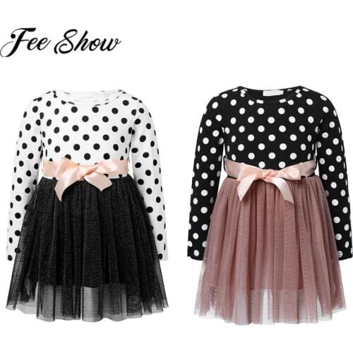 Girls Dress Autumn Girls Clothes Long Sleeves Polka Dot Print Mesh Dresses Children Princess Dress For Girls Kids Clothing