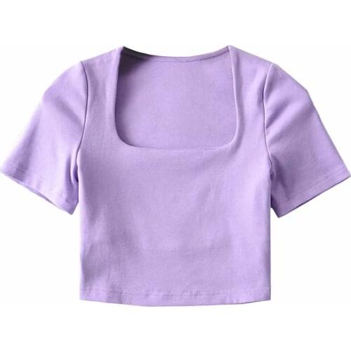 Sexy Scoop Neck Polyester Short Sleeve Crop Length Tees DLSY643