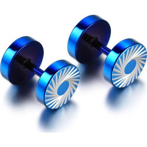 A Pair of 2 Pcs Men Barbell Piercing Punk Gothic Cyclone Design Stainless Steel Ear Stud Earrings Unisex Earrings 8mm Diameter