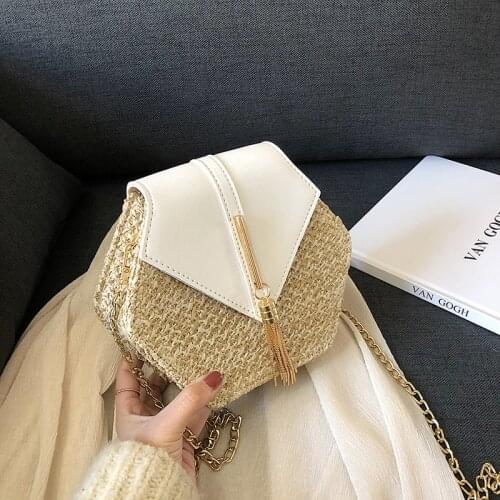 Hexagon Mulit Style Straw+leather Handbag Women Summer Rattan Bag Handmade Woven Beach Circle Bohemia Shoulder Bag New Fashion