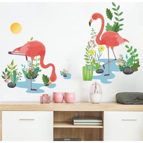 Vinilo decorativo pared chambre fille naklejki na sciane dla dzieci Cartoon flamingo wand aufkleber pegatinas de pared muraux