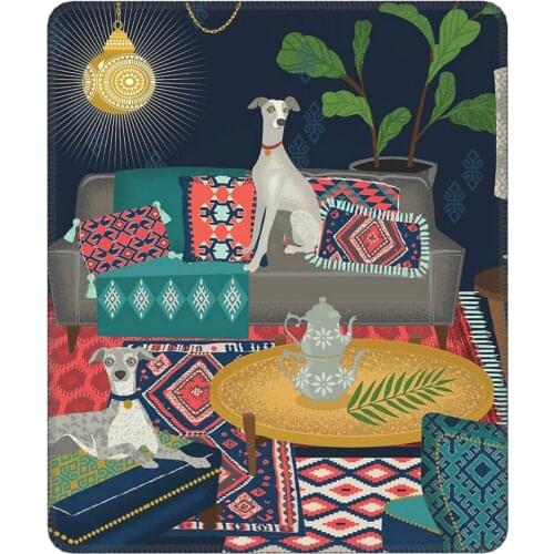 Bohemian Whippets Mouse Pad Boho Turkish Kilim Dog Ikat Ethnic Vintage Tribal Decor Soft Mat Rubber Office Home Deco Mat