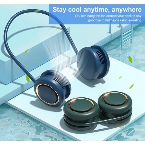 Hands-free Fan Cartoon USB Neck Fan Portable 360° Rotatable 3 Modes Wind Mini USB Fan Hanging Air USB Cooler Fan