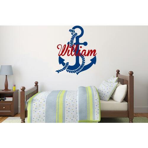 Boy Name Decal Anchor Vinyl Personalized Custom Name Wall Art Stickers for Kids Room Nursery Bedroom Decor Vinilos Paredes A543