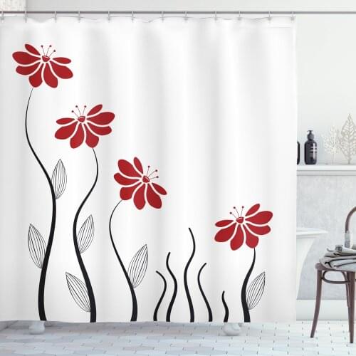 Vintage Floral Shower Curtain Set Abstract Poppy Like Meadow Curtain for Bathroom Decor 12 Hooks Decorative Bath Accessory