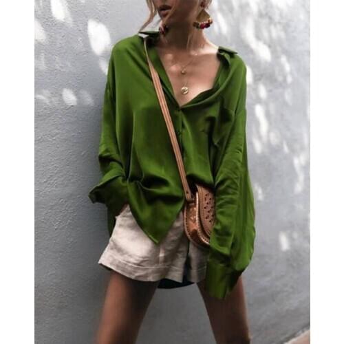 Meihuida Women Sexy Deep V-neck Satin Blouse Tops Casual Long Sleeve Office Ladies Elegant Loose Soft Shirt