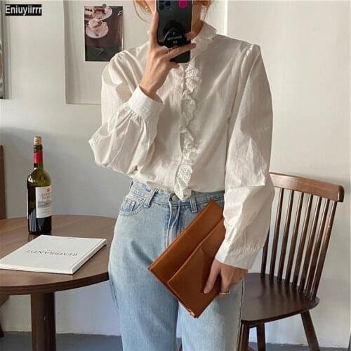 2021 Spring Autumn Fenimine Clothes Fashion Women Long Sleeve Office Lady Single Breasted Button White Shirts Blouses