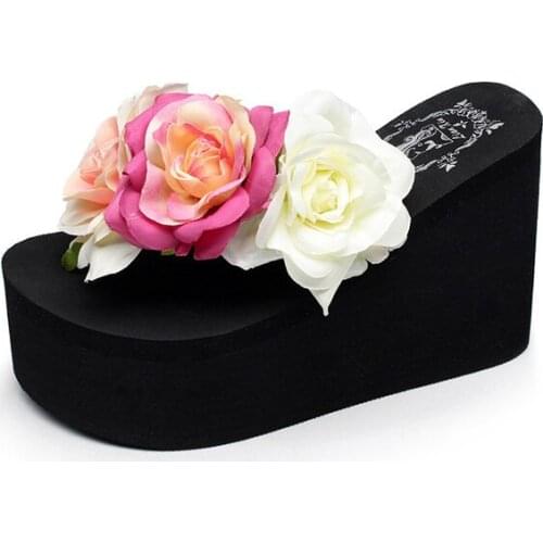 11cm Flip Flop Wedges Heels Summer Sandals Slippers Woman Shoes Women Girls Beach Shoe Light Bottom Platform Handmade Flowers