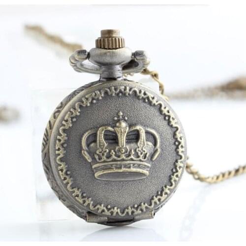 3059)steampunk Bronze crown Pocket Watch Necklace, small size 12 pcs/lot Halloween Christmas gift