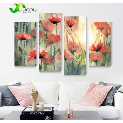 4 Piece Watercolor Flower Paintings Canvas Flower Art Picture Wall Decor Home Art Modern Wall Paintings Modular Picture Unframed