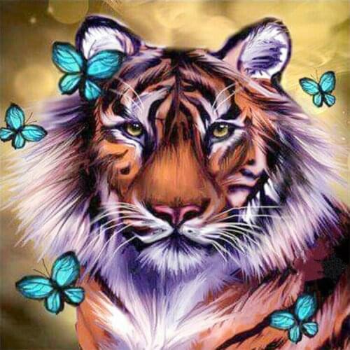 Animal 5D full DIY Diamond Embroidery "Butterfly tiger" wall sticker painting Cross Stitch 3D Rhinestone mosai--1-LH053