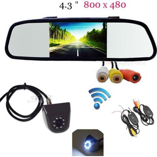Wireless Car Monitor 4.3 Inch TFT Display Rear View Mirror Monitor Camera Video Auto Parking Assistance 8 LED Night Vision