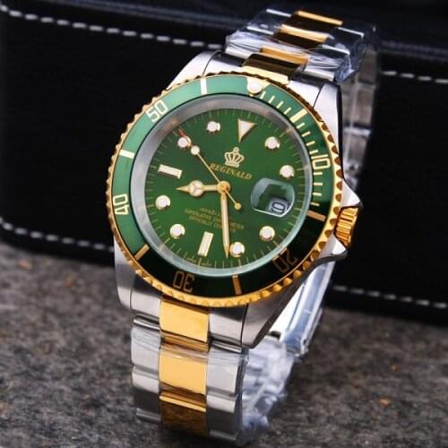 Luxury Hk Crown Brand Men Clock Rotatable Bezel GMT Sapphire Date Gold Steel Sports Blue Dial Quartz Military Watch Reloj Hombre