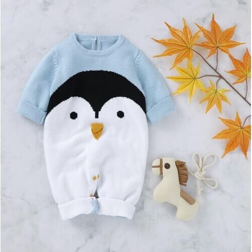 Baby Romper Cute Penguin Newborn Girls Boys Jumpsuit Set 100%Cotton Knitted Infant One Piece Overall Autumn Clothing Long Sleeve