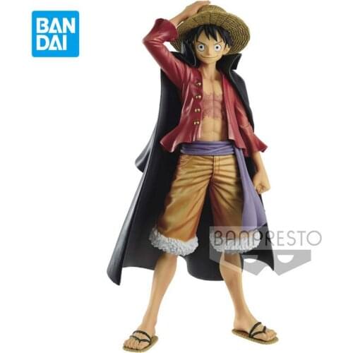Bandai One Piece Figure DXF Monkey D Luffy Anime Model Black Cloak Cartoon Action 16cm Dolls Gift Collectible Childrens Toys