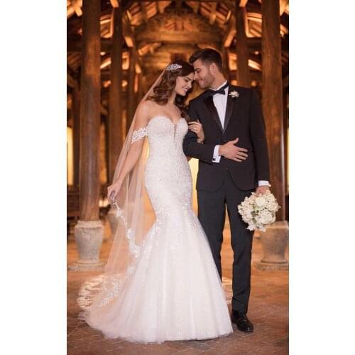 HA068 sweetheart Neck Beaded Applique Mermaid Real Photo Cheap Wedding Dresses Plus Size Womens Bridal Gowns