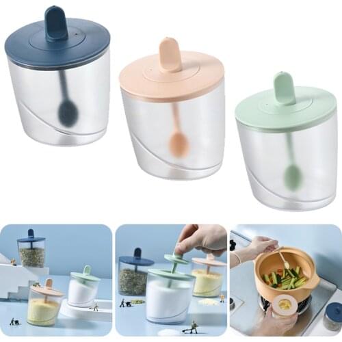 Seasoning Box Plastic Condiment Canister Spice Container Combined Lid Spoon Spice Sugar Seasoning Storage Box Kitchen Supplies