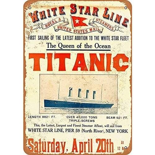 Metal Sign White Star Line Titanic First Sailing Decoration Retro Family Restaurant Bar Cave Outdoor Swimming Pool Retro Tin