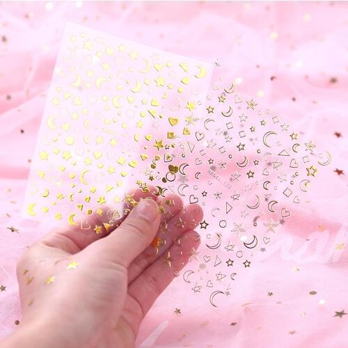 Cute Gold Heart Star Nail Stickers Bullet Journal Kawaii Decorative Scrapbooking Diary Hand Made Korean Stationery Sticker