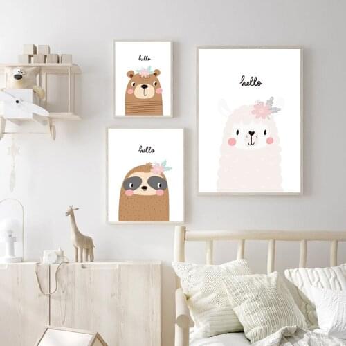 Cute Drawn Animal Bear Sloth Alpaca Nursery Wall Art Canvas Painting Posters And Prints Wall Pictures for Baby Room Decoration