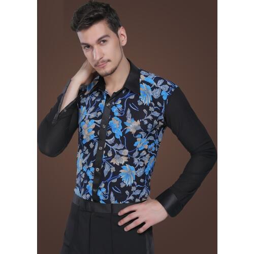 Mens Dance Shirt Black Long Sleeved Shirt Male Adult Dance Modern Dance Latin Costume Rumba Samba Clothes B-4231