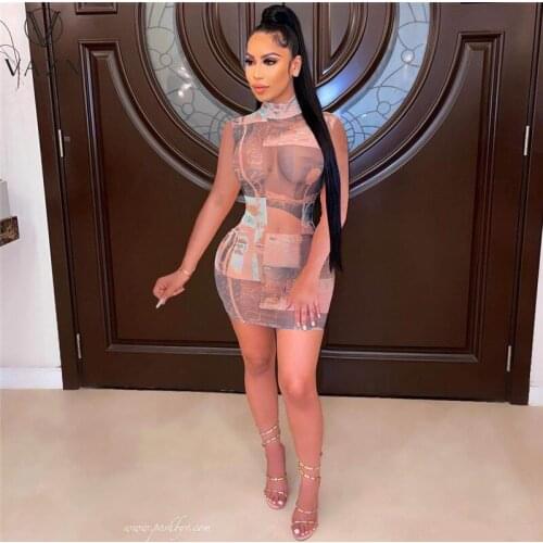 VAZN New 2021 Bandage Shinny Print Chic Sleeveless Strapless Slim Elegant Women Deep Female Dress Sexy Maxi Beach Dress