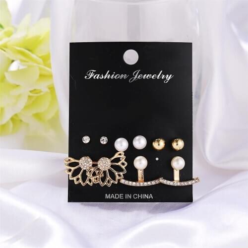 5035451 Han Zhishang European and American new lotus pearl earrings set 5 pairs of creative retro simple earrings