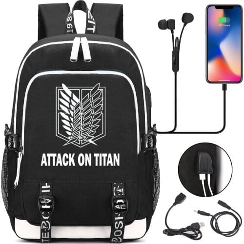 New Attack on Titan Backpack Men Women USB Charging Laptop Travel Backpack Boys Teenager Student School Backpack Casual Mochila