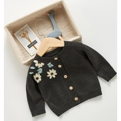 Autumn New Baby Knit Coat Flower Embroidery Baby Girl Sweater Cotton Kids Knitted Cardigan Children Single Breasted Jacket