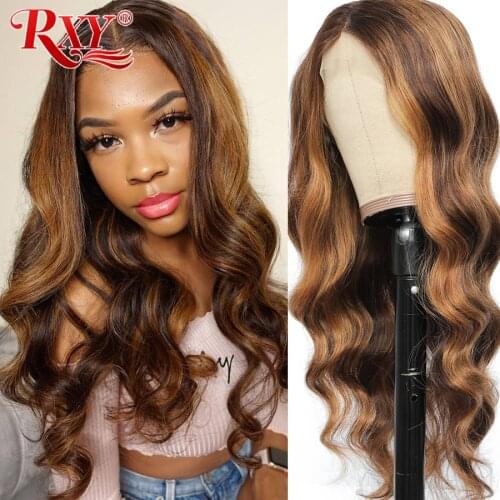 RXY 180% Density 4/27 Highlight Wig Human Hair Lace Front Human Hair Wigs Highlight Honey Blonde Ombre Body Wave Lace Front Wig