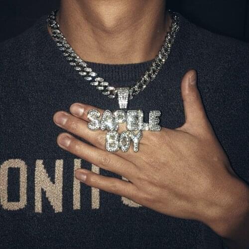 Full AAA Cubic Zircon Letter SAPELE BOY Pendant Necklace MenS Women Hip Hop Rock Jewelry With Iced Out Rhinestone Cuban Chian