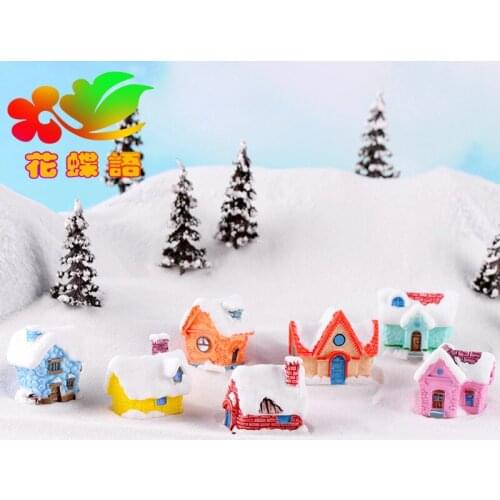 Christmas Snow House Ornaments Fairy Garden Miniatures Resin Craft Terrarium Micro Landscape Figurines Christmas Home Decor