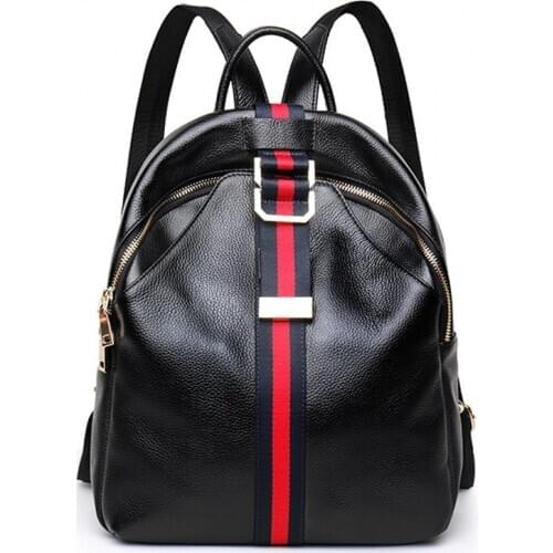 New womens backpack genuine leather female knapsack high quality top layer cowskin fashion zipper shoulder bag with hard handle