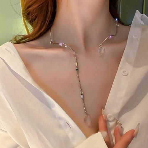 Waterdrop Pendant Open Choker Necklace For Ladies Elegant Crystal Cuff Wave Collar Necklace Statement Party Fashion Jewelry