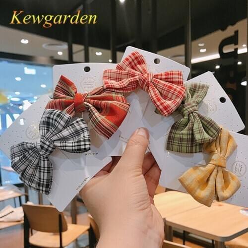 Kewgarden Plaid bow-clip girls lovely hair clip princess hair accessories 6pcs
