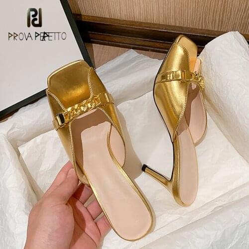 Square-toe Chain Stitching Stiletto Sandals, Womens Temperament Sandals and Slippers, with A Buckle Open Toe Roman Shoes