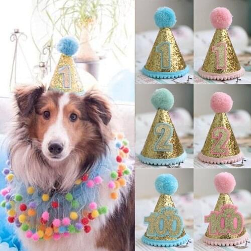 Pet Dog Puppy Birthday Hat Adjustable Party shiny Costume Cat decor Hat Headwear Birthday Pet Sequins