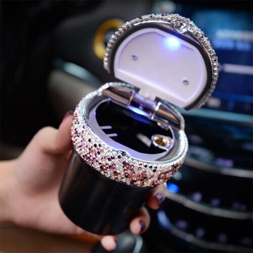 Rhinestone Portable Car Ashtray with Led Light Crystal Diamond Car Ash Tray Ashtray Storage Cup Holder for Car Accessories