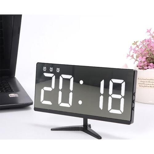 LED Mirror Alarm Clock Digital Snooze Table Clock Wake Up Led Light Electronic Time Temperature Display Home Decoration Clock