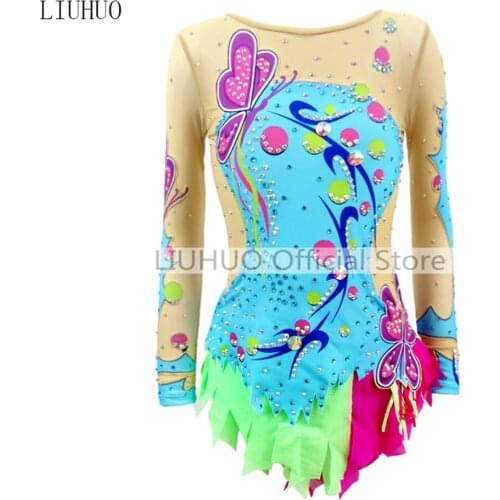 Women rhythmic gymnastics leotards for girls performance suit Artistic gymnastics dress Long sleeve Kids Multicolor elasticity