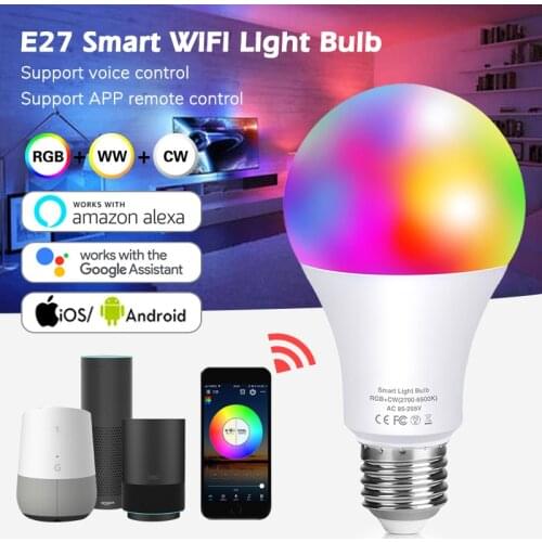 Tuya Wifii Smart Bulb RGB 10W E27/E14/B22 Work With Alexa Echo And Google Home Or IR Remote Control Smart LED Light For Party