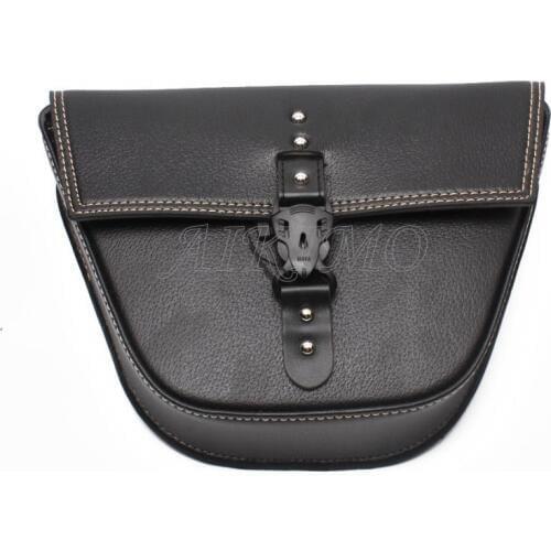 Universal For Harley Kawasaki Honda Suzuki Cafe Racer ATV Motorcycle Black PU Leather Tool Bag Luggage Left Side Saddle Bag 1pcs