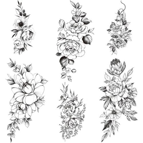 Sweat Pea Temporary Tattoos For Women Large Lily Peony Tattoo Sticker Creative Snake Flowers Daisy Waterproof Tatoos Body Thigh