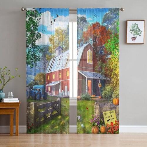 Farm Life Barn Retro Truck Rustic Sheer Curtains for Living Room Bedroom Kitchen Chiffon Tulle Curtains Home Hotel Coffee Decor