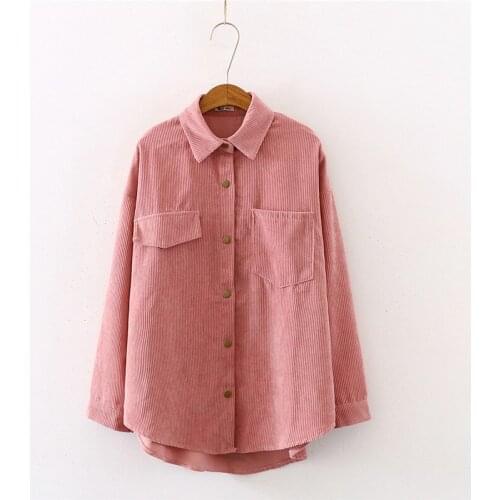 2020 summer new Corduroy women blouse solid long sleeve shirt pocket lady elegant loose all match outwear coat tops