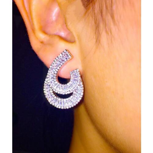 L2.7*W2.0cm unique AAA cz double layer U curve T Trapezoid stone stud earrings brincos for women ear accessories party